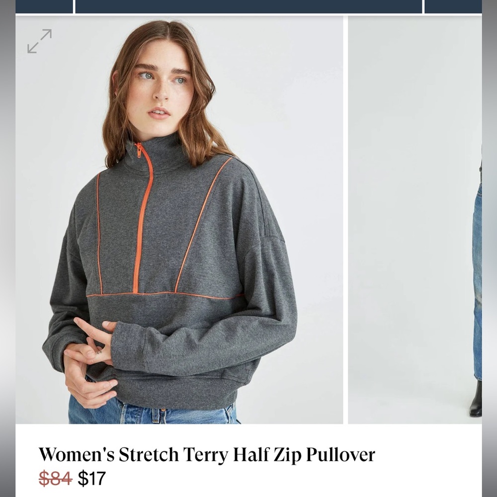 Richer Poorer Stretch Terry Half Zip Pullover in Grey